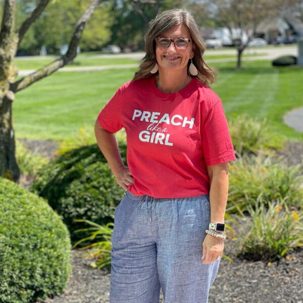 preach like a girl t-shirt model